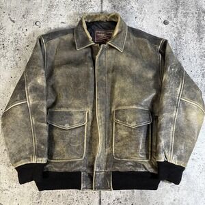 American Classics Colebrook Jacket Mens Large Brown Leather Bomber Distressed